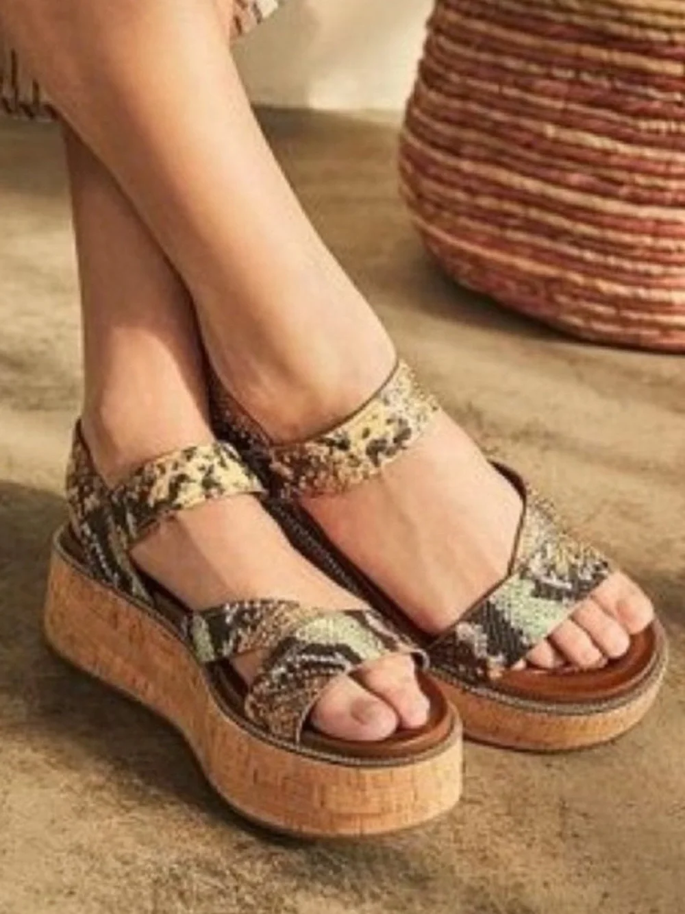 Franko Sarto Ozio Snakeskin Wedge Platform Sandals Women's 9.5M Ankle Strap Boho